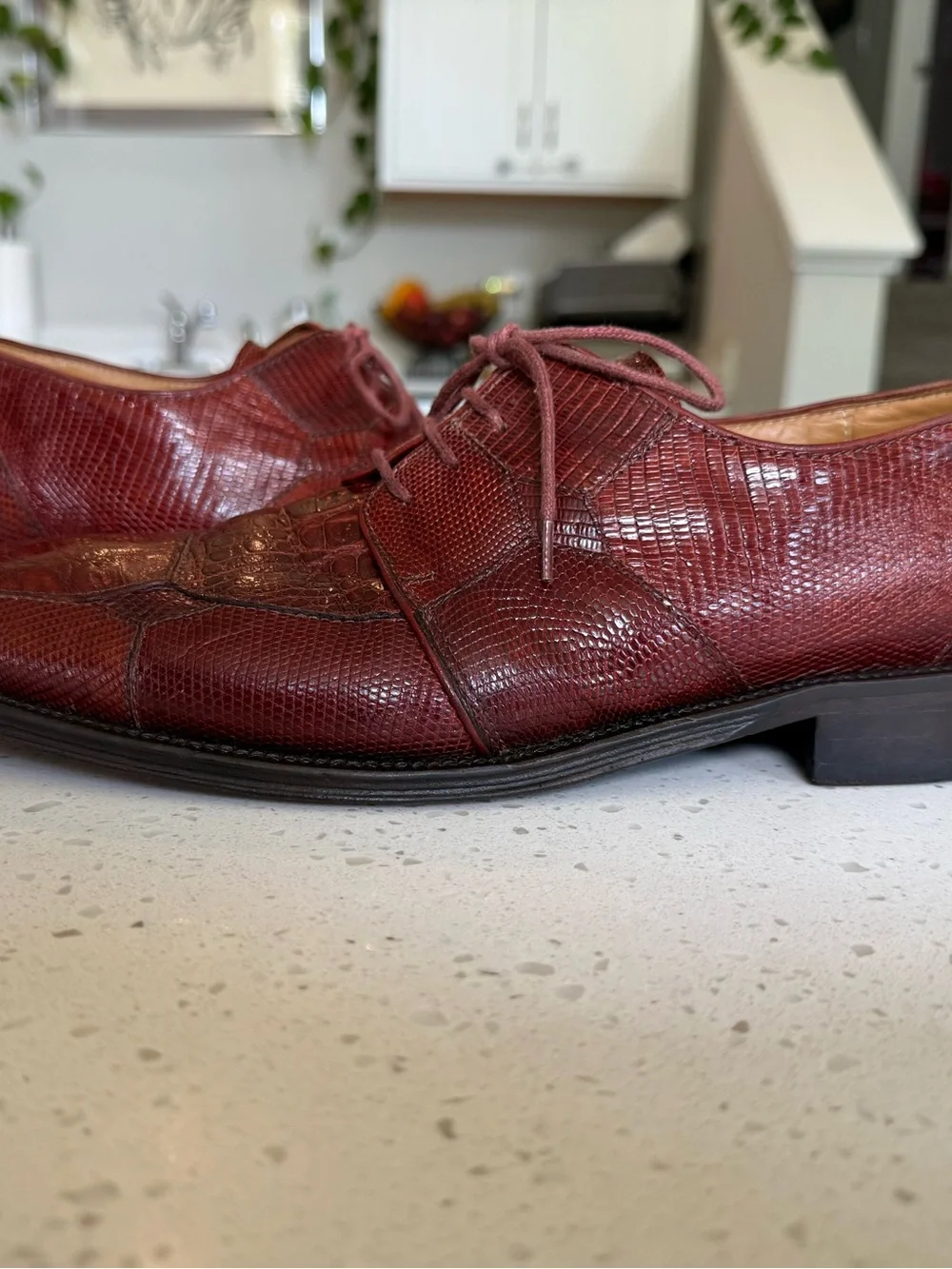 David Eden Genuine Croc Burgundy Leather Derby Shoes